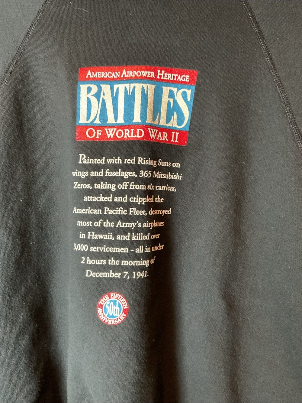 Vintage The 50th Anniversary Pearl Harbor Graphic Black Sweatshirt Men’s Large - Picture 3 of 3